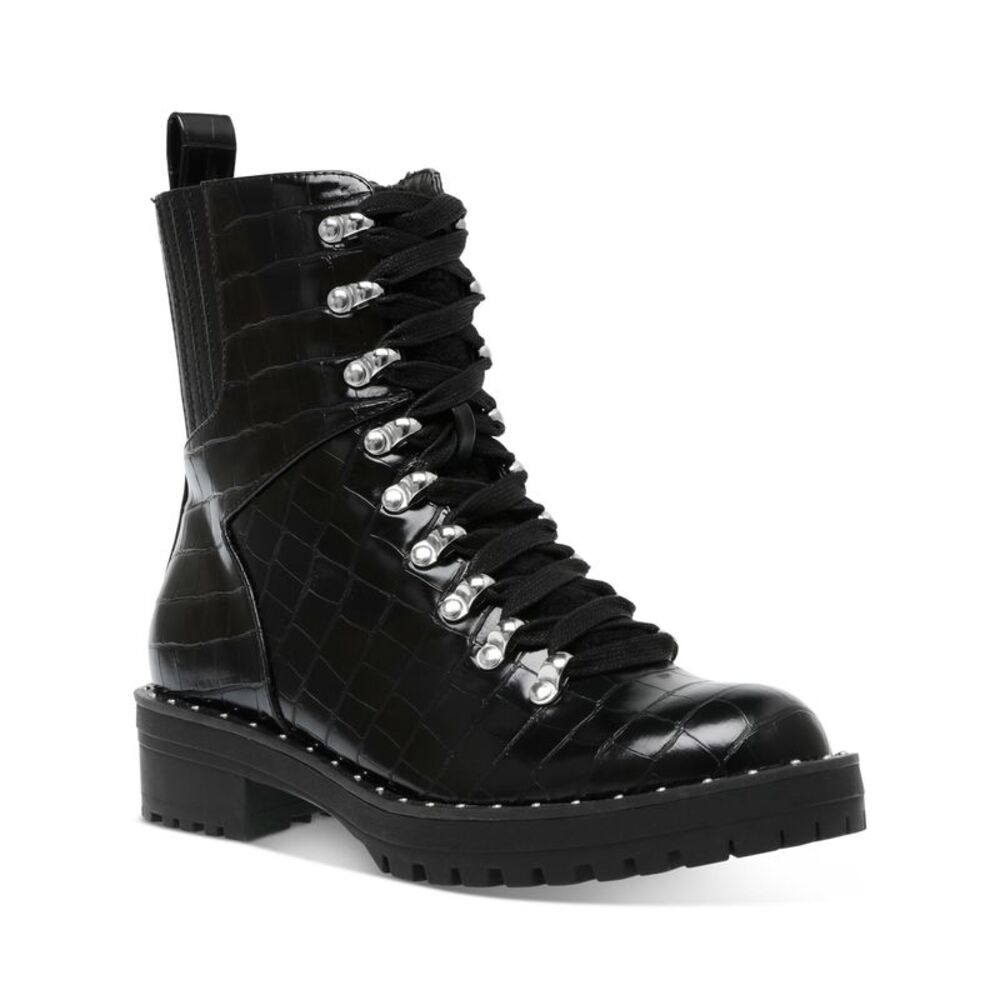 DV DOLCE VITA Womens Black Croc Back Pull-Tab Oderra Block Heel Hiking Boots 5.5